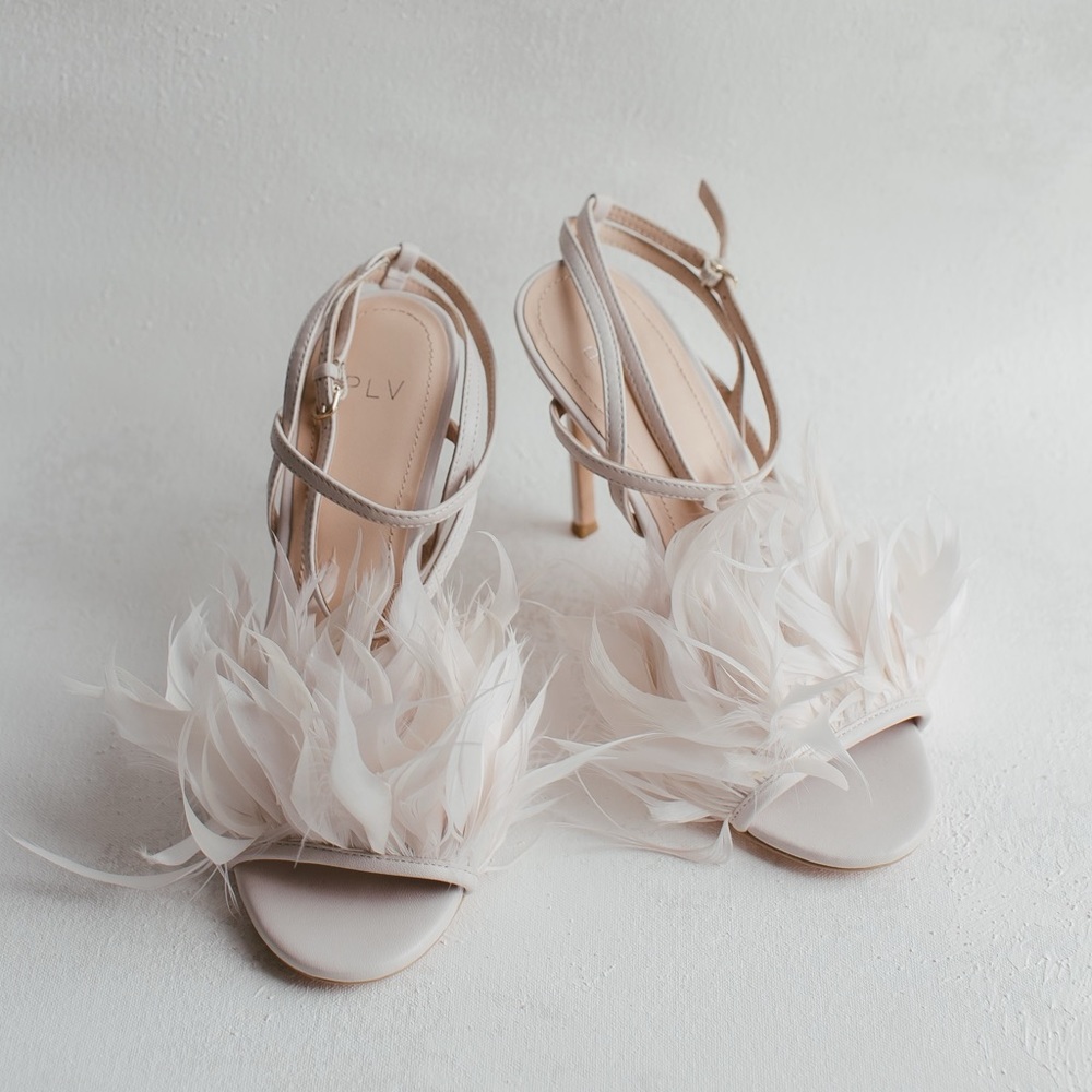 PLV Blush/Cream Feathered Heels